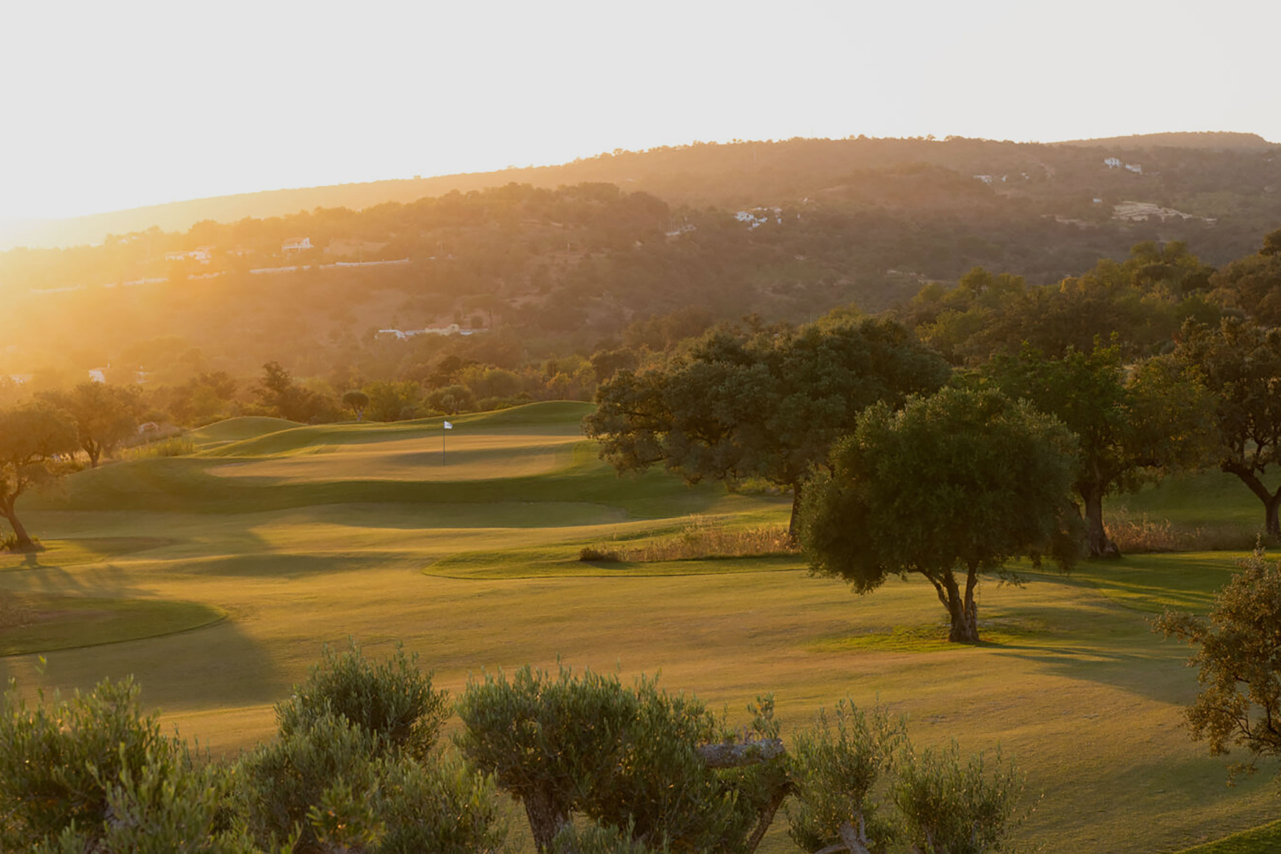Golf course in the algarve at sunset