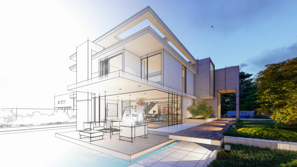 New plot build, architects outline of a new property